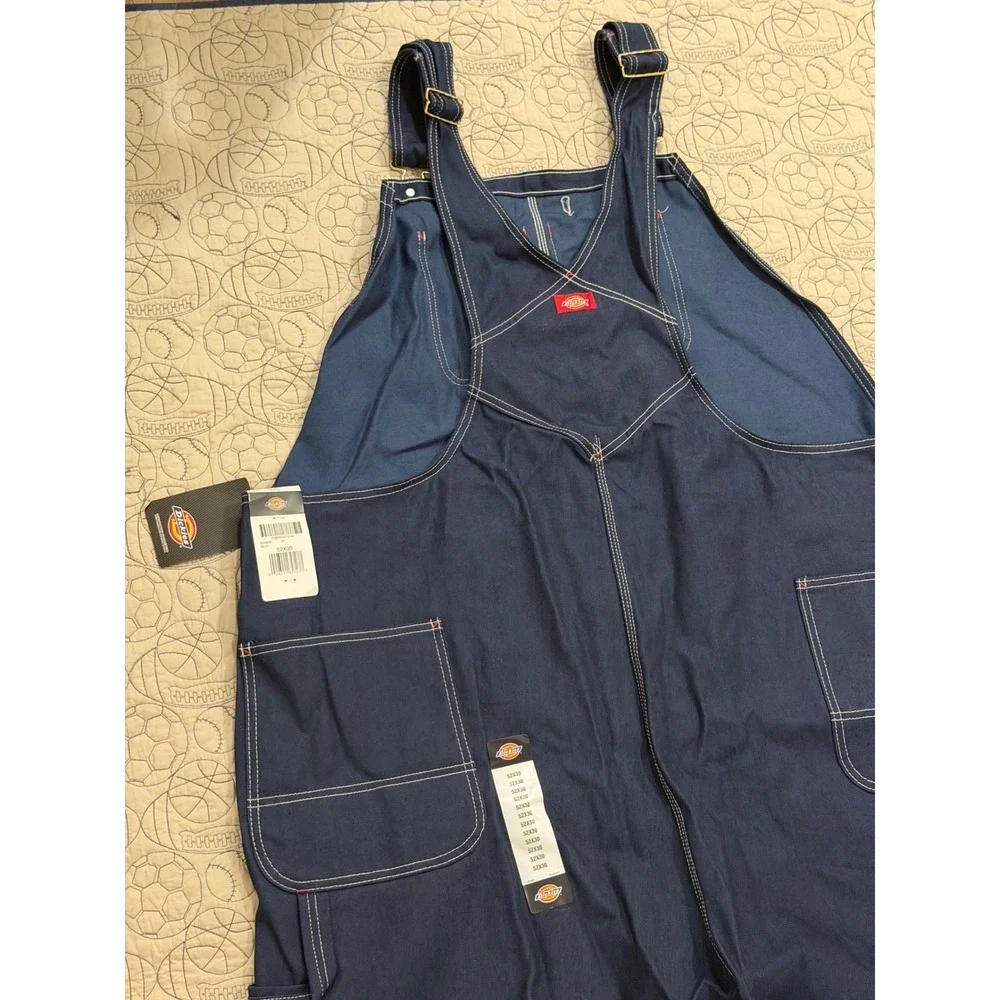 Dickies Indigo Bib Overalls Mens 52x30 Blue NWT Triple Stitch Denim Workwear